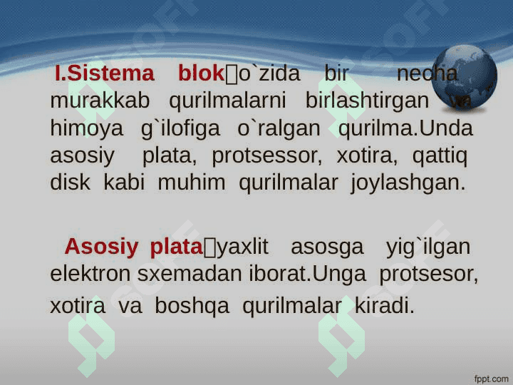 ASOSIY PLATA QURILMASI VAZIFASI VA TURLARI HAQIDA AYTING 5