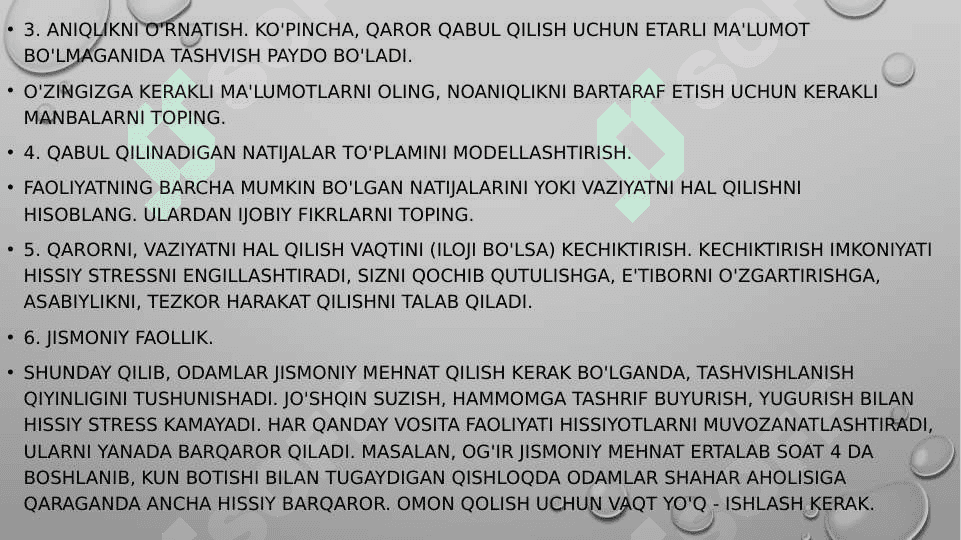 Stresni boshqarish va uning oldini olish boʻyicha trening mashgʻuloti 6