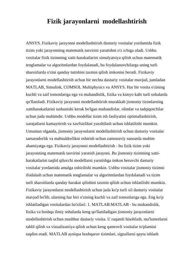 fizik jarayonlarni modellashtirish 1