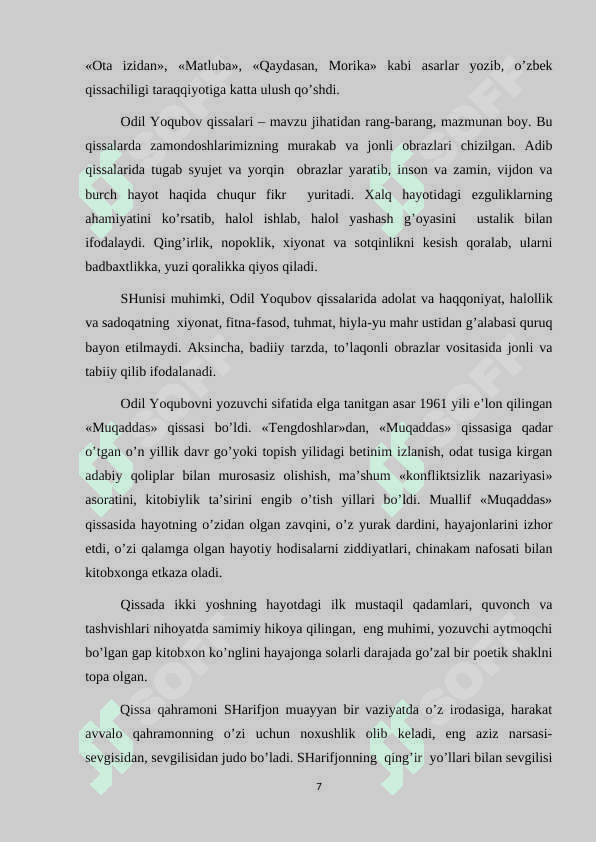Odil Yoqubov asarlarida maʼnaviyat masalasi - bosh pafos sifatida 7