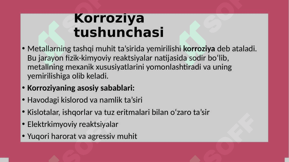 Metall korroziyasining tadqiqot qilish usullarkimyo 3