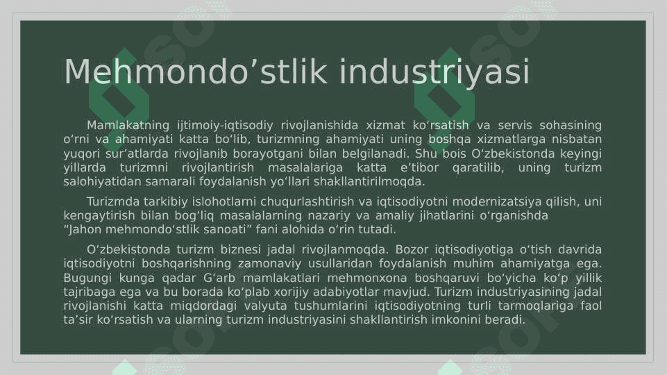 O’zbekistonda mehmondo’stlik industriyasining rivojlanish xususiyatlari 2