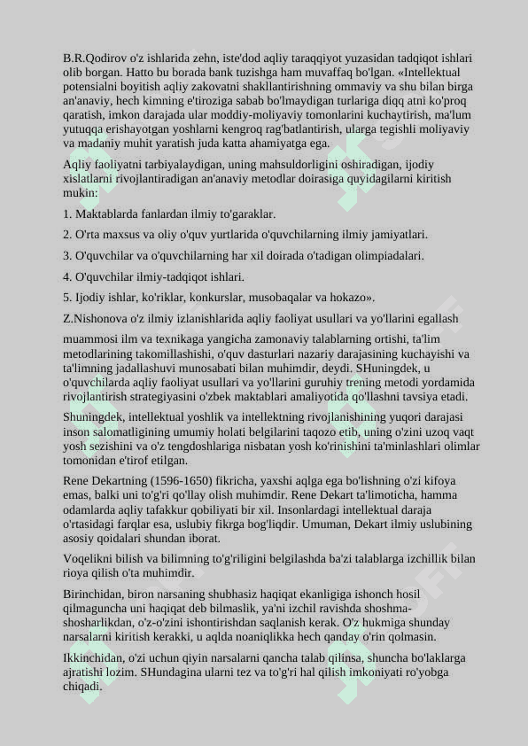 Aqliy harakatlar va intelektual faollikning egallanishi 6