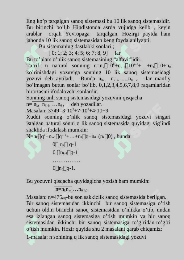 Sanoq sistemalari va ular ustida amallar 5