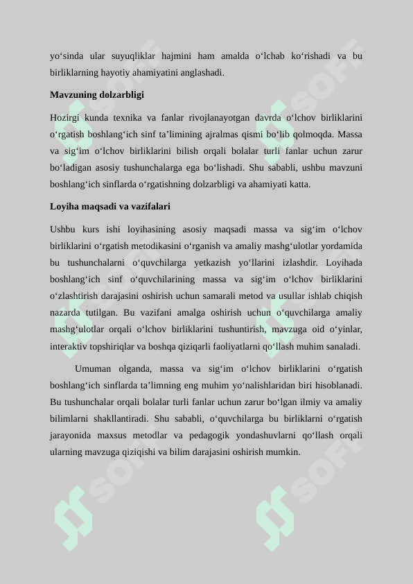 Massa, sigʼim oʻlchov birliklarini oʻrgatish metodikasi 5