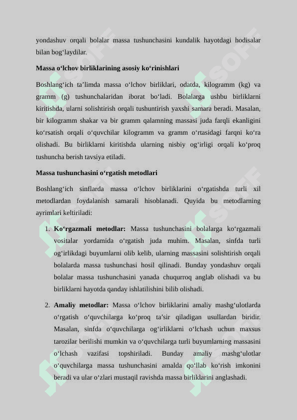 Massa, sigʼim oʻlchov birliklarini oʻrgatish metodikasi 7