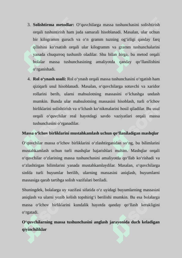 Massa, sigʼim oʻlchov birliklarini oʻrgatish metodikasi 8