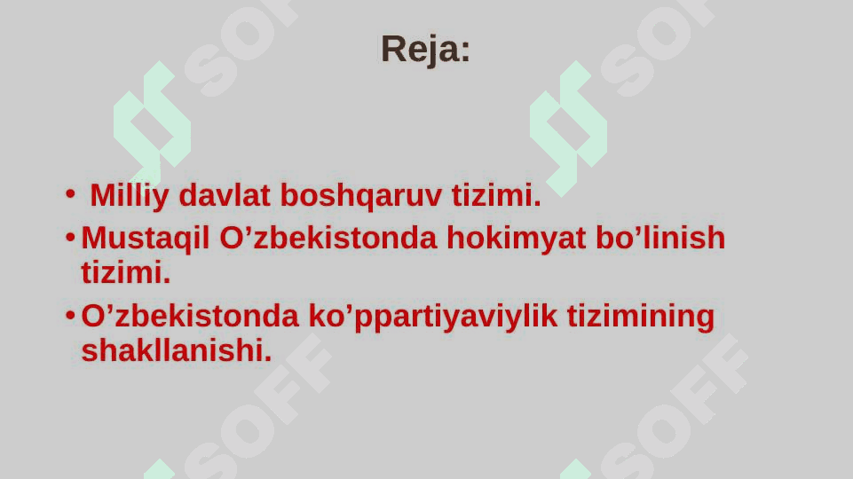 O‘zbekistonda demokratik, fuqorolik jamiyati asoslarining shakllanishi, amalga oshirilgan siyosiy islohotlar. 2
