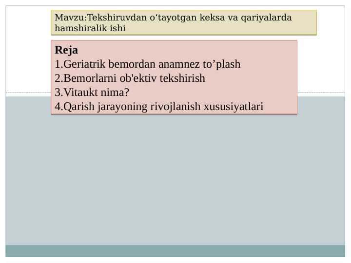 Qariyalar salomatligining hususiyatlari 1