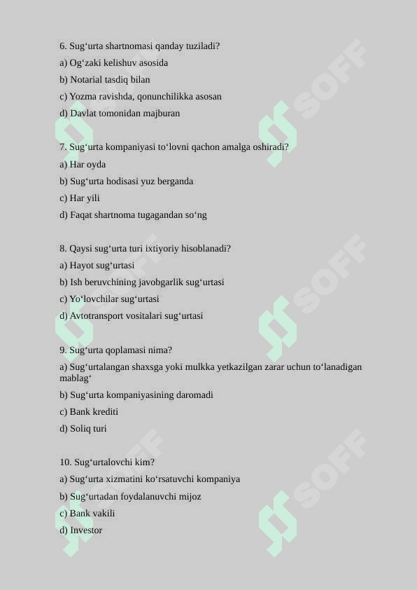 Sug’urta  test 2
