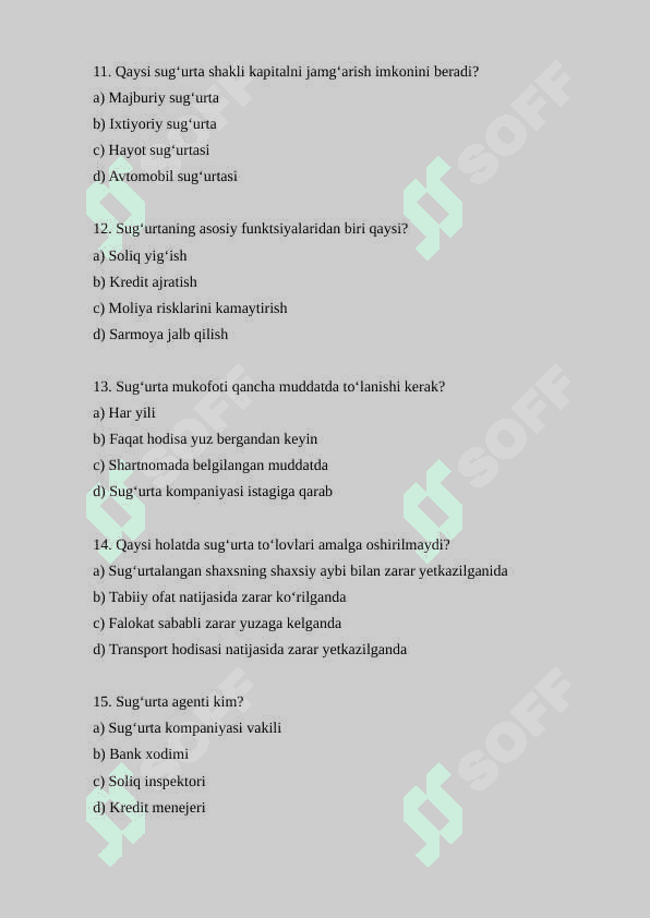 Sug’urta  test 3