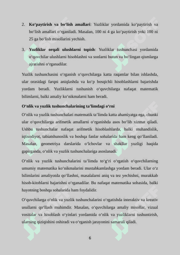 O‘nlik va Yuzlik mavzusida misol va masalalar yechishga o‘rgatish metodikasi 6