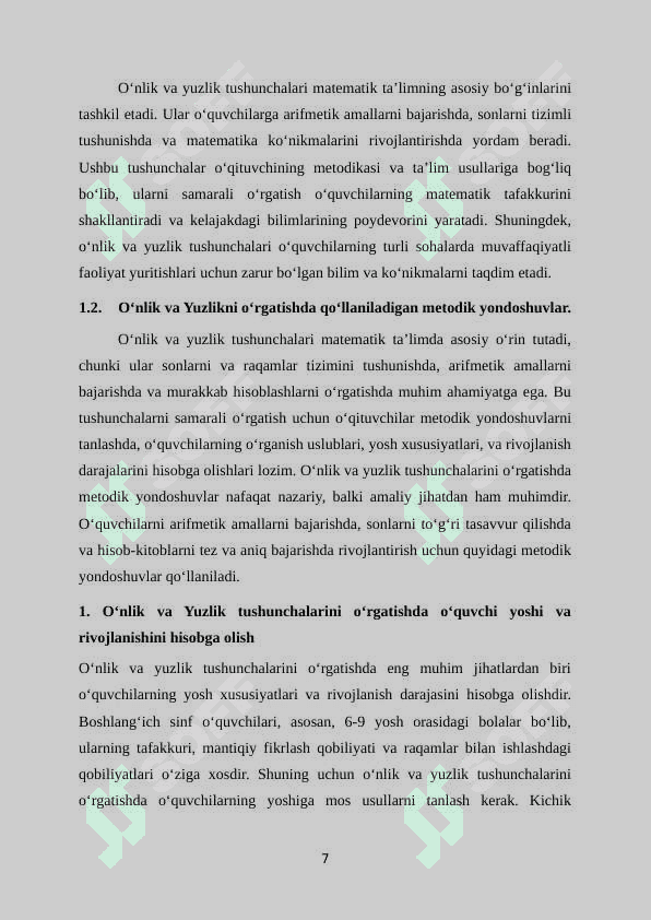 O‘nlik va Yuzlik mavzusida misol va masalalar yechishga o‘rgatish metodikasi 7
