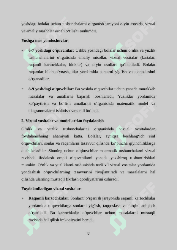 O‘nlik va Yuzlik mavzusida misol va masalalar yechishga o‘rgatish metodikasi 8
