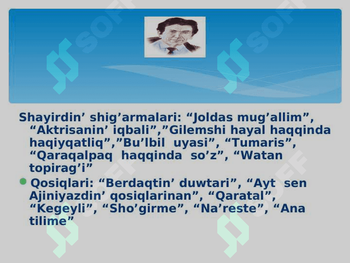 Ibrayim Yusupovtin’ o’miri ha’m do’retiwshiligi  .  “Ana  tilime”  qosig’i 8