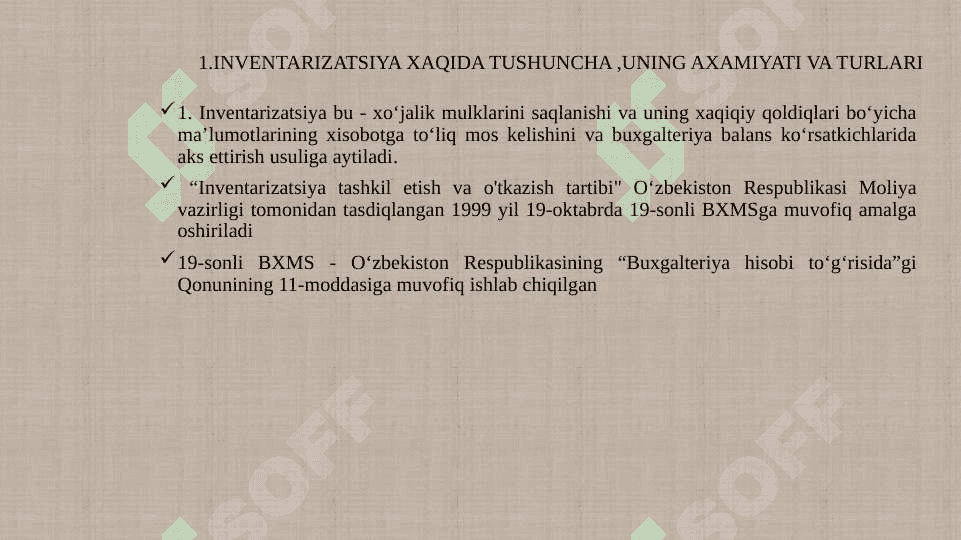Inventarizatsiya haqida tushuncha va uning ahamiyati,Inventarizatsiya natijalari buxgalteriya schyotlarida aks ettirish 3