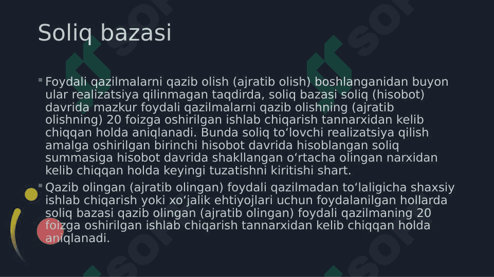 YER QA’RIDAN FOYDALANGANLIK UChUN SOLIQ 8