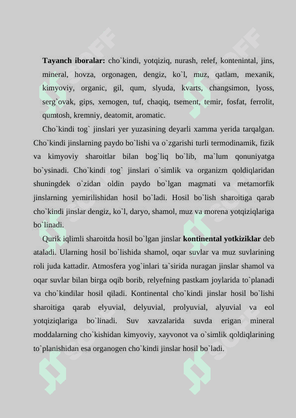 CHO'KINDI TOG' JINSLARINING HOSIL BO'LISH SHAROITLARI 2