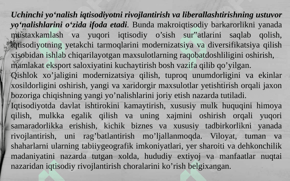 O‘ZBEKISTON RESPUBLIKASI PREZIDENTI SHAVKAT MIRZIYOYEV RAHBARLIGIDA YANGILANAYOTGAN O‘ZBEKISTON: MILLIY TIKLANISHDAN – MILLIY YUKSALISH SARI 4
