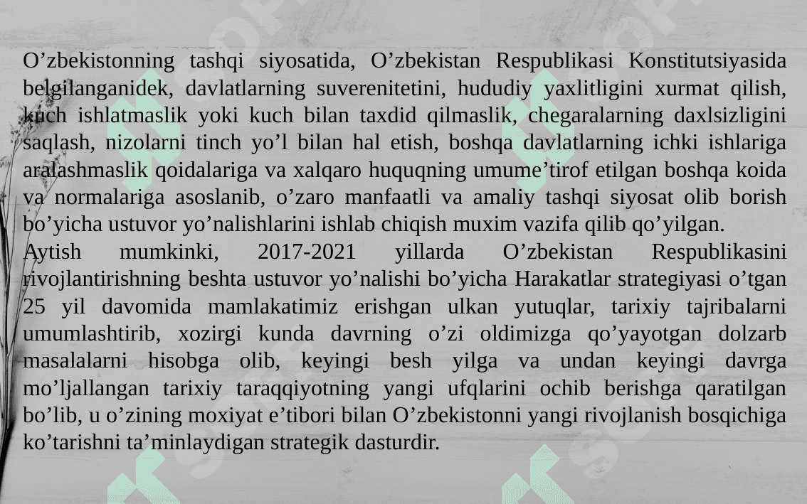 O‘ZBEKISTON RESPUBLIKASI PREZIDENTI SHAVKAT MIRZIYOYEV RAHBARLIGIDA YANGILANAYOTGAN O‘ZBEKISTON: MILLIY TIKLANISHDAN – MILLIY YUKSALISH SARI 6