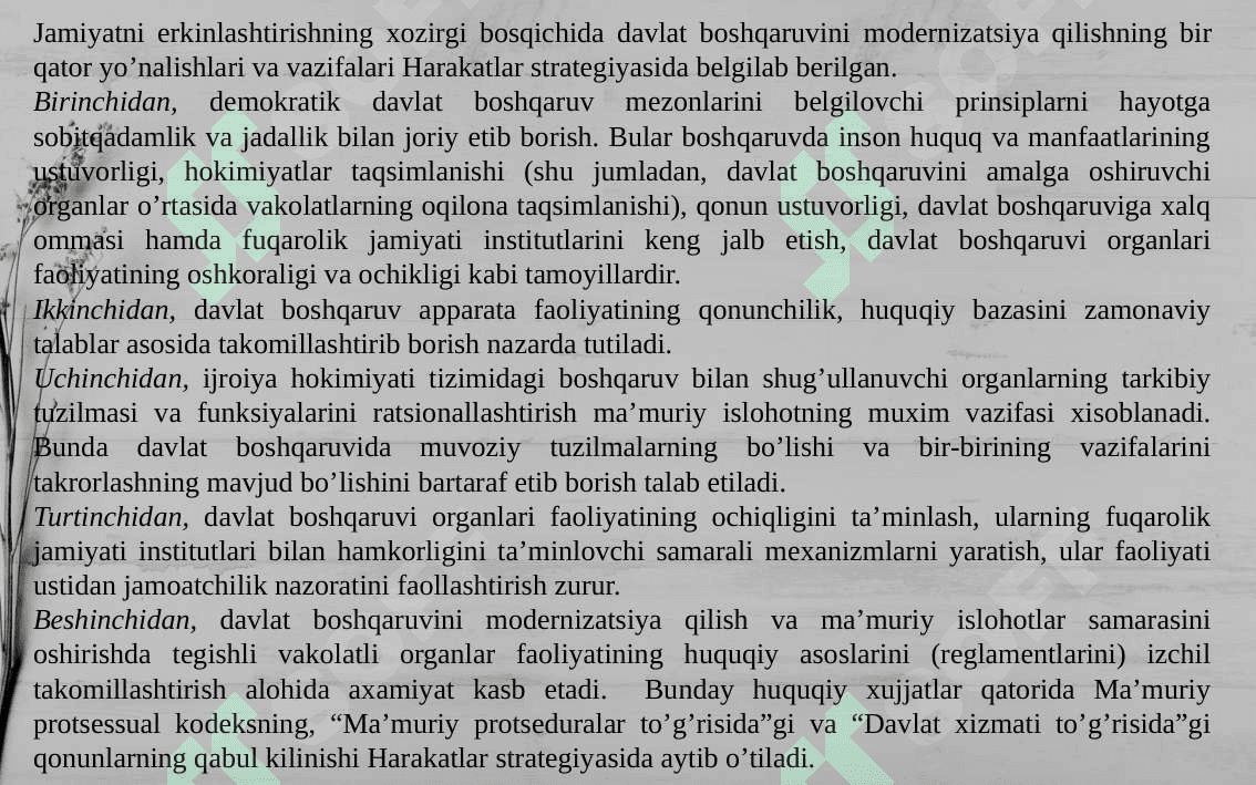 O‘ZBEKISTON RESPUBLIKASI PREZIDENTI SHAVKAT MIRZIYOYEV RAHBARLIGIDA YANGILANAYOTGAN O‘ZBEKISTON: MILLIY TIKLANISHDAN – MILLIY YUKSALISH SARI 8
