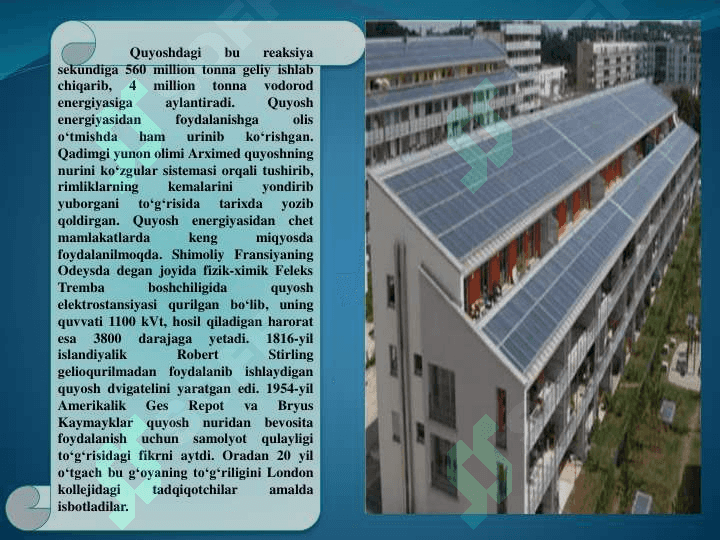 Quyosh energiyasidan foydalanish. 6