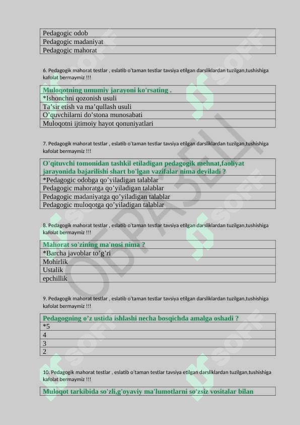 Pedagogik mahorat testlar 2