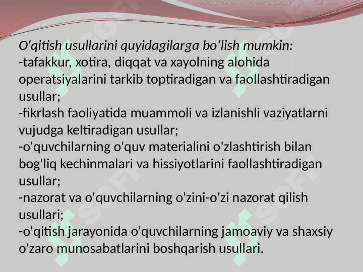 Ta'lim shakllari, metodi va vositalari tasnifi 6