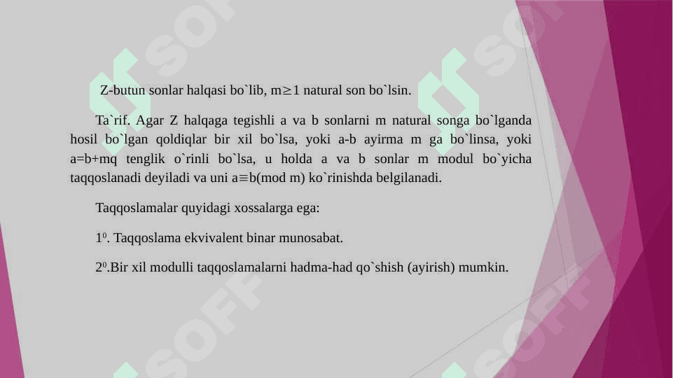 Taqqoslamalar va ularning xossalari. 2