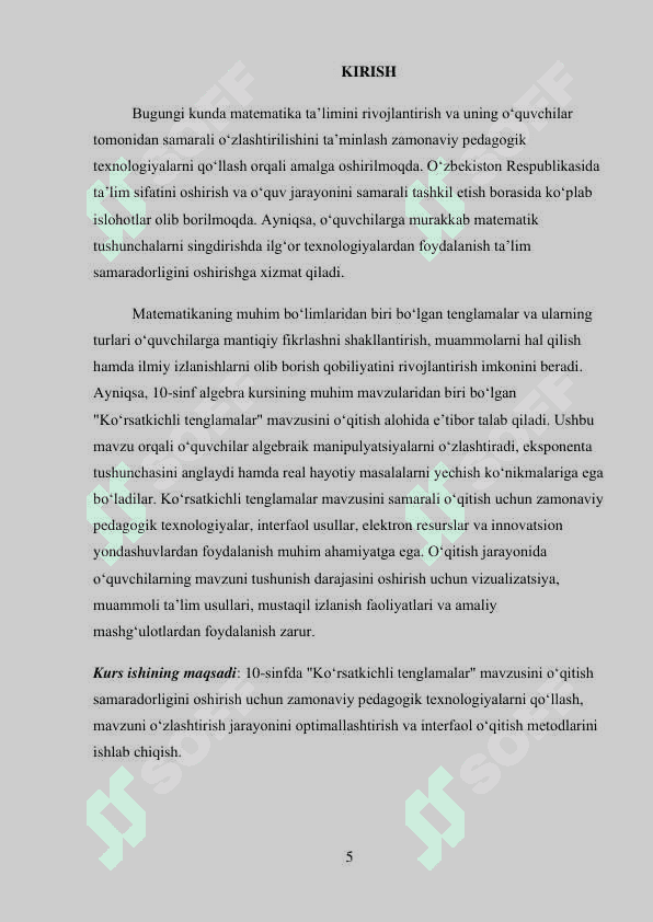 Umumiy o'rta ta'lim maktablari 10-sinfida "Ko'rsatkichli tenglamalar" mavzusini  o'qitish metodikasi 5