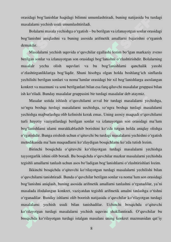Umumiy o’rta ta’lim maktablarida matematikani o’qitishda matnli  masalalarning о‘qitish metodikasi 8