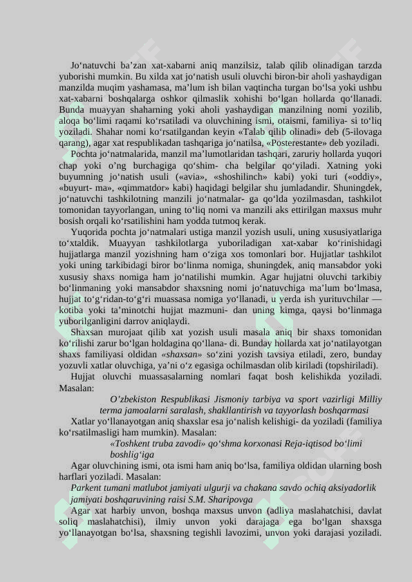XIZMAT YOZISHMALARI (MANZIL, TAKLIFNOMA, TELEGRAMMA VA TELEFONOGRAMMA). XAT VA UNING TURLARI 4