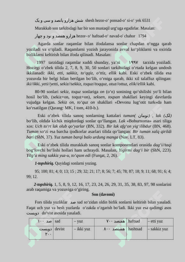 Fors tilida  miqdor sonlar. Abjad. Harflarning son qiymati 4