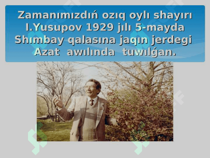 Ibrayım Yusupovtıń ómiri hám dóretiwshiligi  .  “Aral elegiyaları”  qosıǵı 4