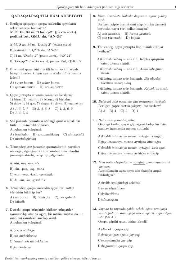Qoraqalpoq-tili test