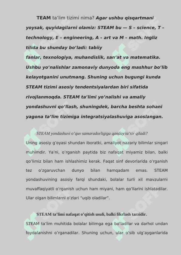 STEAM TA’LIM (STEAM EDUCATION). IQTIDORLI O‘QUVCHILARNI O‘QITISH (EDUCATION OF GIFTED CHILDREN) 2