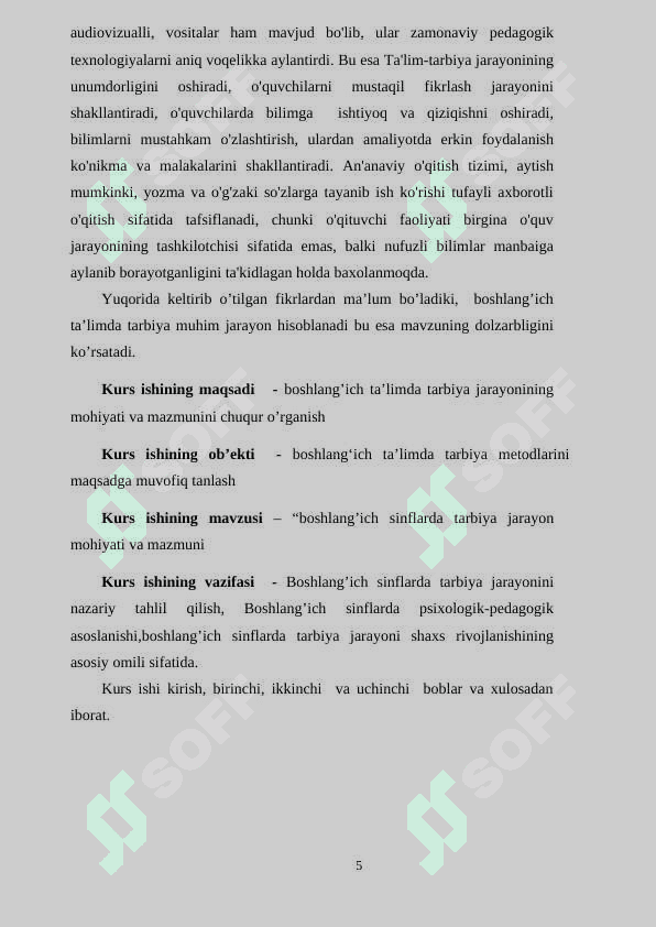Boshlang’ich sinflarda tarbiya jarayonining moxiyati va mazmuni kurs ishi 5