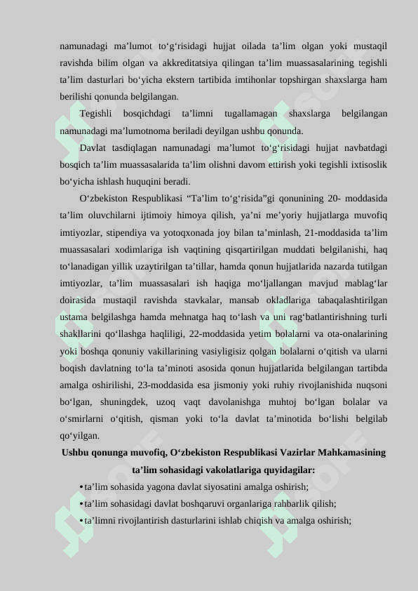 O'zbekiston Respublikasining maktabgacha ta'lim sohasiga oid me'yoriy huquqiy hujjatlari 6