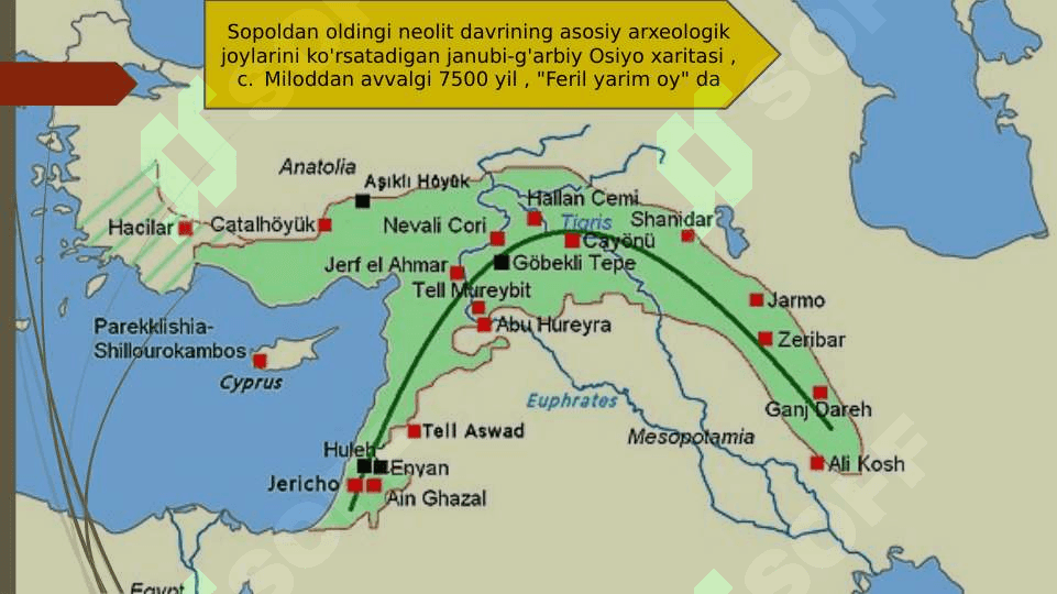 Qadimgi dunyoning turli hududlarida ishlab chiqarishning rivojlanish darajasini taqqoslash (mezolit, neolit, eneolit, bronza, ilk temir davri) 6