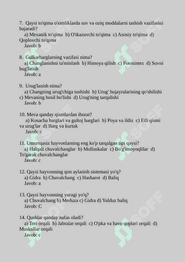 BIOLOGIYA FANIDAN 100TA TEST 2