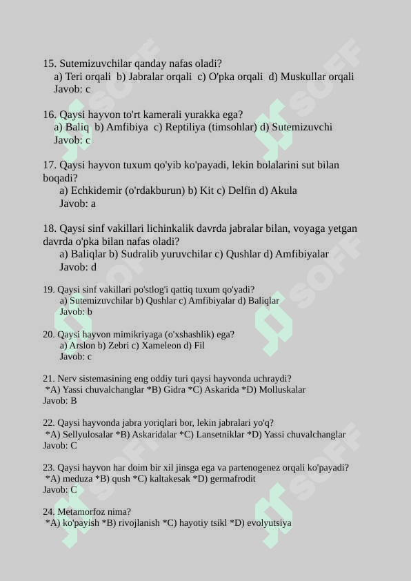 BIOLOGIYA FANIDAN 100TA TEST 3