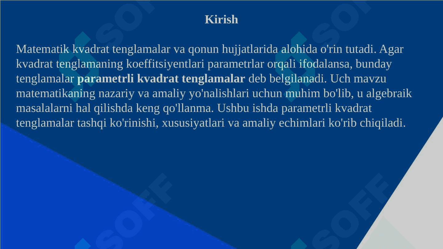 Parametrik kvadrat tenglamalar 3