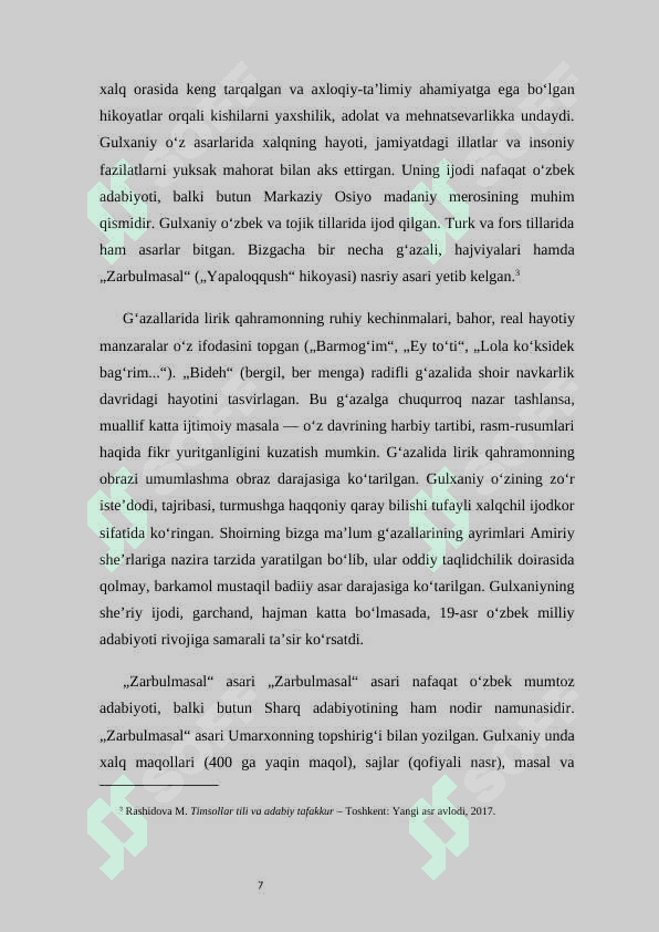 Gulxaniyning  Zarbulmasal da timsol yaratish mahorati. 7