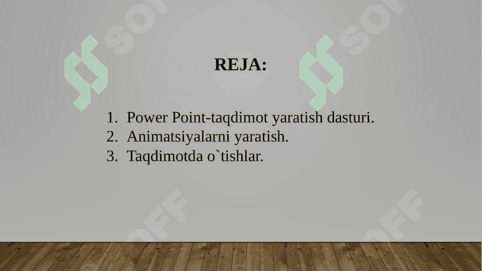Taqdimot dasturida o`z mutaxasisligini namoyish qiluvchi kamida 10 ta slayddan iborat taqdimot tayyorlash. 2