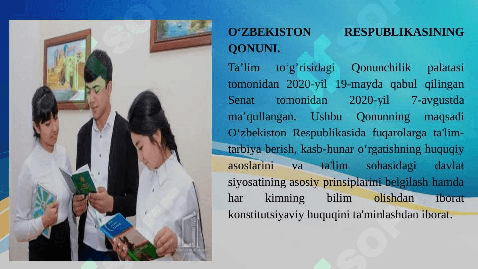 O‘zbekiston Respublikasining ,,Ta’lim to’g’risidagi’’ Qonuni 5