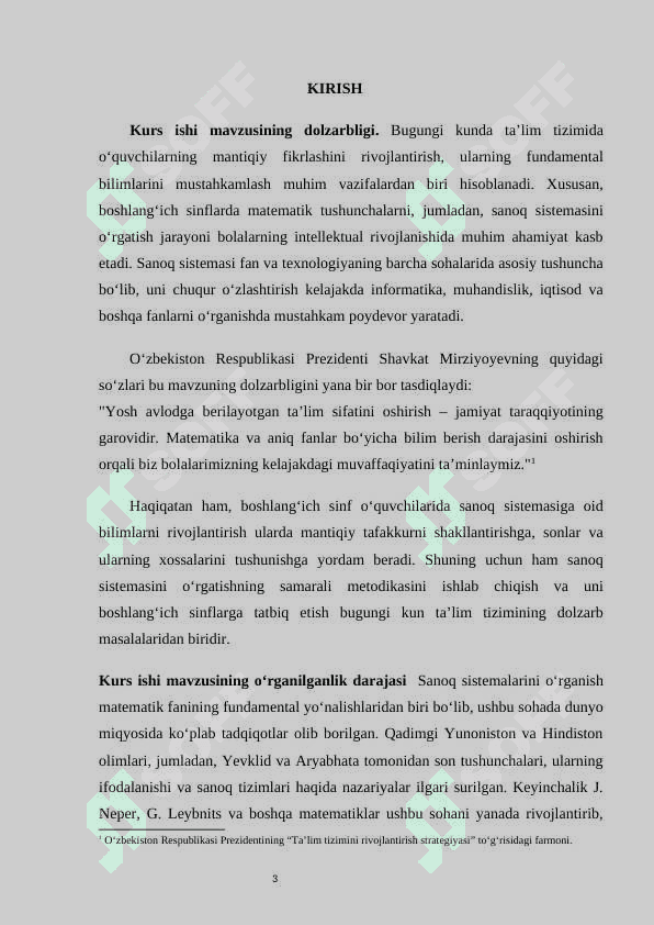 Boshlang‘ich sinflarda sanoq sistema tushunchasini rivojlantirish metodikasi KURS ISHI 3