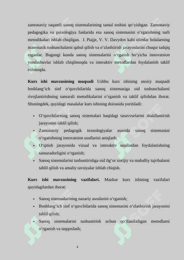 Boshlang‘ich sinflarda sanoq sistema tushunchasini rivojlantirish metodikasi KURS ISHI 4