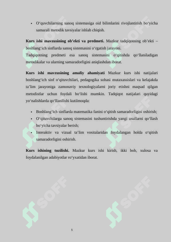 Boshlang‘ich sinflarda sanoq sistema tushunchasini rivojlantirish metodikasi KURS ISHI 5