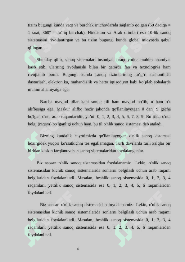 Boshlang‘ich sinflarda sanoq sistema tushunchasini rivojlantirish metodikasi KURS ISHI 8