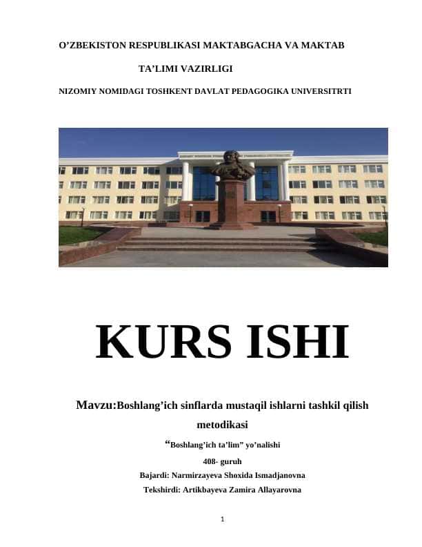 Boshlang'ich sinflarda matematikadan mustaqil ish 1